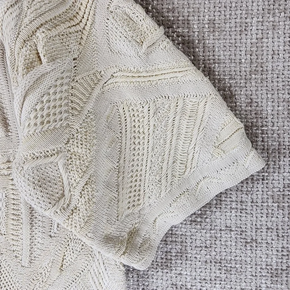 COOGI Australia Cotton 3D Knit Cardigan Mens M Ivory Sweater Short Sleeve VTG